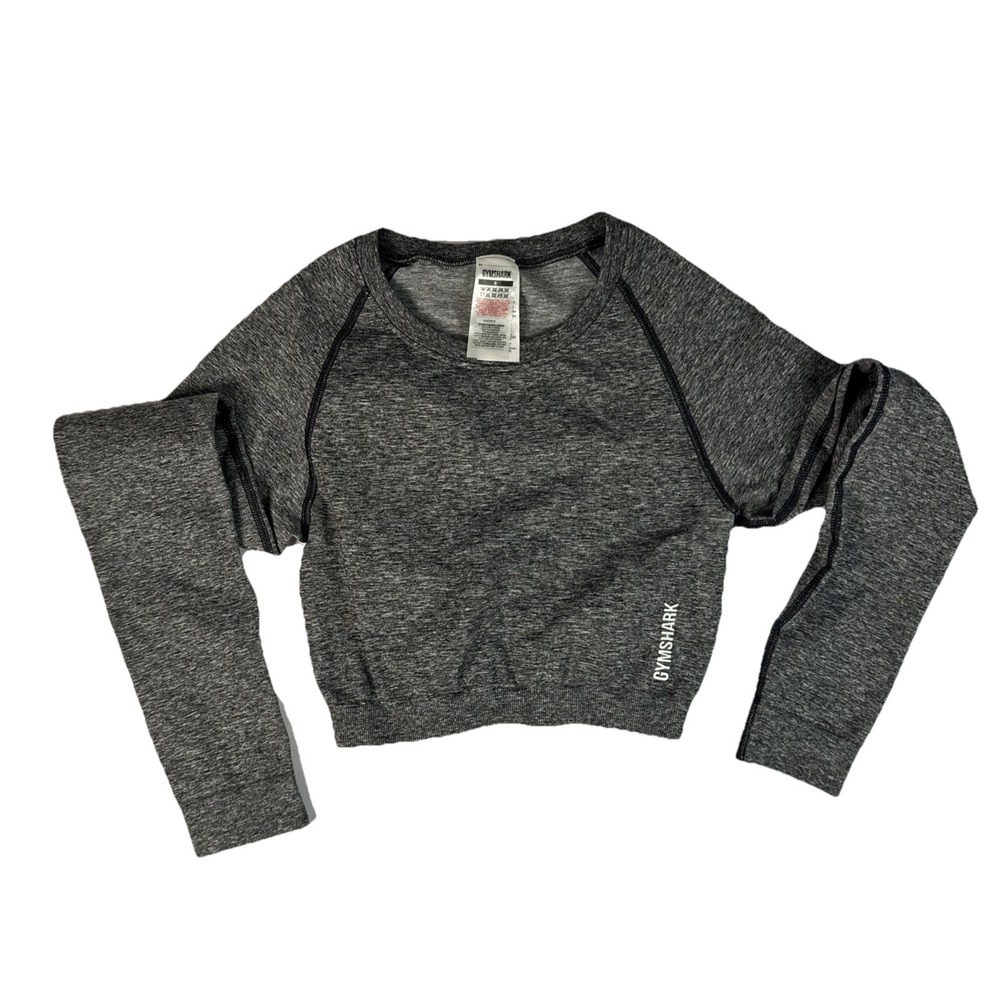 Gymshark Women's Adapt Marl Long Sleeve Crop Top, Dark Gray, Size Small‎